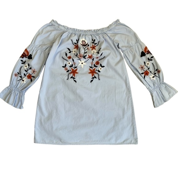 Sky and Sparrow Boho Off-the-Shoulder Floral Embroidered Mini Dress in Blue Sz S - Picture 11 of 16